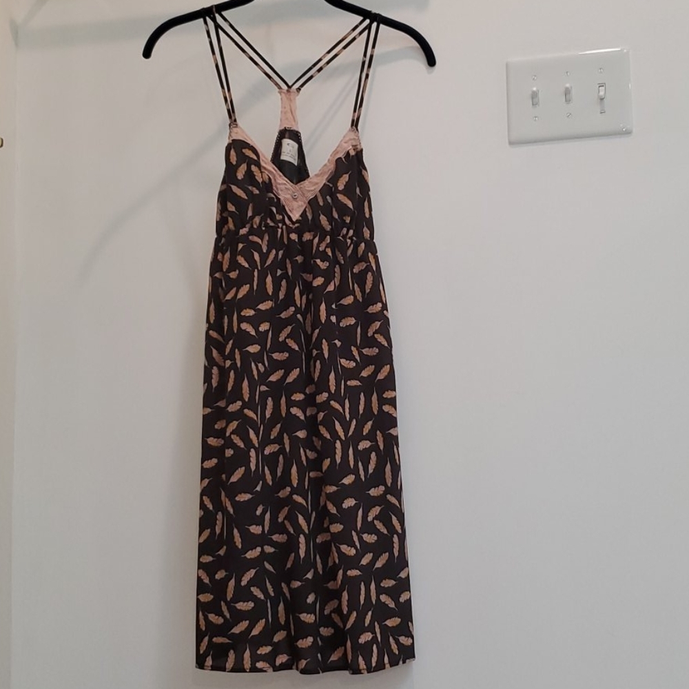 PINS AND NEEDLES Boho Brown Dress w Leaves Sz L